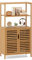 COSTWAY Armoire de Rangement en Bambou, Meuble de Salle de Bain avec 2 Compartiments Ouverts, Placard à 2 Portes Persienne, pour Cuisine, Salon, Bureau, 33 x 60 x 116 cm, Naturel