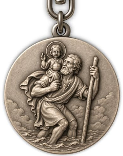 ELBKAISER Porte-clés de voiture Saint Christophe - Pendentif de voiture Saint Christophe pour automobilistes - Saint patron automobiliste - Saint Christophe pour voiture - Saint Ch, « Komm Gut Zuhause