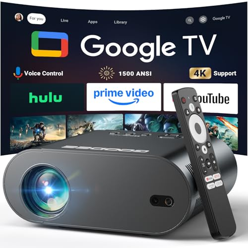 [Google TV/Voice Control]GooDee 4K UHD Smart Projector with WiFi and Bluetooth, Portable Movie Projector with Netflix / Prime Video / YouTube Built-in, Dolby Sound Home Theater for Indoor/Outdoor