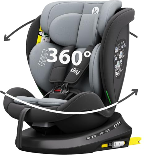 Kiby® Seggiolino Auto Comfy-Fix, ISOFIX i-Size 40–150 cm, Rotazione 360°, Reclinabile, Poggiatesta Regolabile, Contro e Fronte Marcia