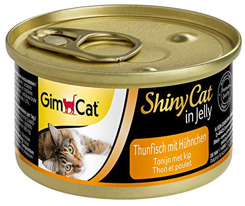 GimCat ShinyCat in Jelly Thunfisch mit Hühnchen - Nassfutter mit Fisch und Taurin für Katzen - 48 Dosen (48 x 70 g)