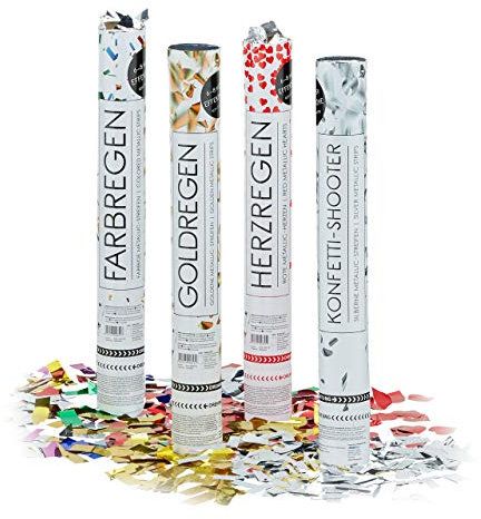 Relaxdays 20 x Party Popper 40 cm Mix im XL Konfettikanonen Set, Konfetti Bombe für Hochzeit und Geburtstag, Konfetti Shooter 6-8 m Effekthöhe, metallic