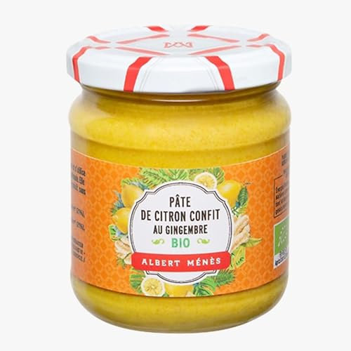 Albert Ménès Pâte de Citron Confit au Gingembre Bio - Recette Exclusive Traditionnelle - Idéale pour Curry et Lait de Coco - 100% Naturelle sans Colorants ni Conservateurs - 210g - lot de 4