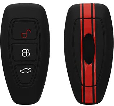 kwmobile Autoschlüssel Hülle kompatibel mit Ford 3-Tasten Autoschlüssel Keyless Go Hülle - Schlüsselhülle Rallystreifen Sidelines Rot Schwarz