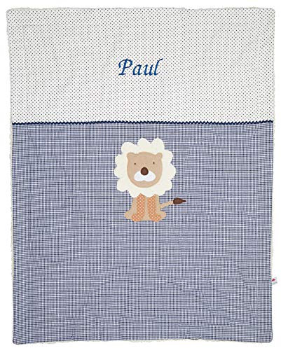 Glückspilz Babydecke Kuscheldecke Decke mit Namen I Löwe I Blau