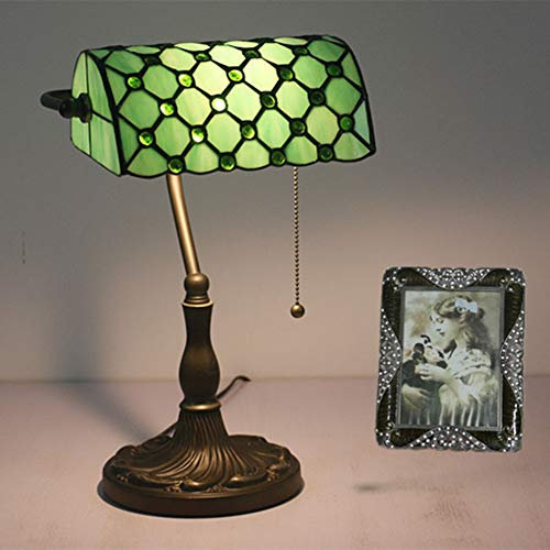 Tiffany Bankers Schreibtischlampe Vintage Glasmalerei Tischlampe für Büro & Zuhause TBD-002 Grün/Blau/Gelb,Green