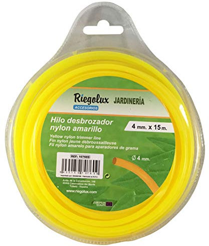 Riegolux 107669 Filo decespugliatore in nylon, rotondo, giallo, 4 mm x 15 m