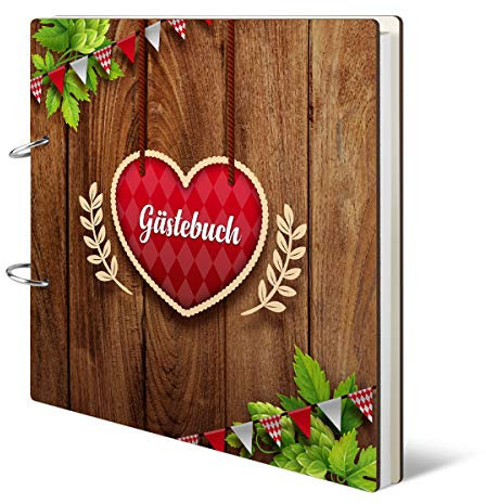 Hochzeit Gästebuch Holzcover 215 x 215 mm 144 Naturpapier Innenseiten - O'zapft is in Rot