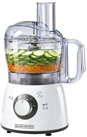 Black+Decker FX400 - Robot de cocina multifunción 5 en 1, motor de 400 W, rallado, corte, triturado, amasado, emulsiona, 1,2 litros, 2 niveles, fácil de limpiar, muy compacto