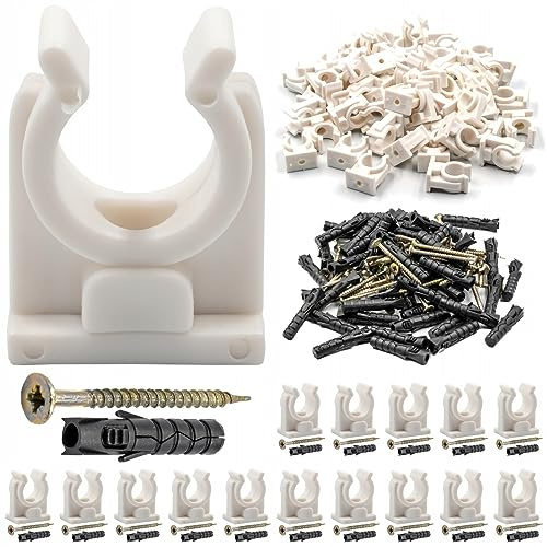 KNM Trade Rohrklemme Kunststoff Schrauben, 14-15 mm Weiß | Wand- und Bodenmontage, Alu-Verbundrohre, vielseitig, flexibel