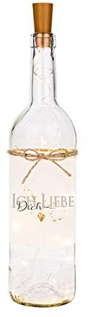 Manufaktur Liebevoll Flaschenlicht Ich liebe Dich - Persönliches Geschenk mit Liebeserklärung - Flasche mit LED Beleuchtung