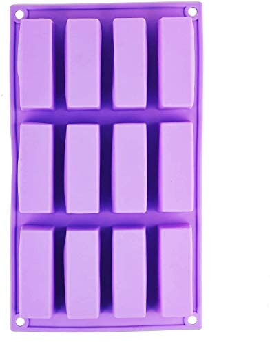 Selecto Bake 12 Cavity Medium Narrow Silicone Rectangle Molds, Protein Bars Mold Energy Bars Maker for Caramel Bread Loaf Muffin Brownie Cornbread Cheesecake Pudding Soap Butter Mould