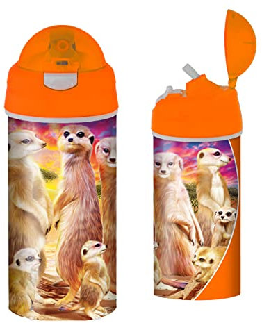 3D LiveLife Drinking Bottle - Cool Meerkats from Deluxebase. 3D Lenticular Safari Water Bottle with Straw. 600ml kids drinks bottle with original artwork from renowned artist, Michael Searle