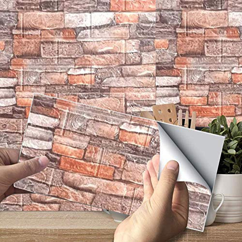 Papier Peint 3D Brique Adhesif pour Décoration Rétro, PE Mousse Papier Peint en 3D Auto-Adhésif Bricolage en Relief Brique pour Bureau Chambre Séjour Décoration D'Intérieur (Brique rouge rétro)