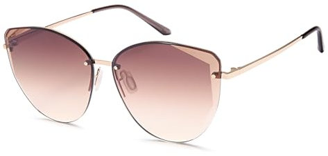 styleBREAKER Damen Cateye Sonnenbrille mit Diamant Schliff, Rahmenlos mit getönten Gläsern, Metall Bügel 09020123, Farbe:Gestell Gold/Glas Braun Verlauf