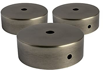 AMARCORDS - 3 Auvents de plafond en métal, cache fil pour lustre couleur TITANE, boîtier de lampe complet avec accessoires serre-câbles, vis et support de plafond. Diamètre 77mm hauteur 26mm