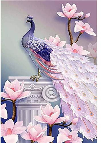 Ginfonr DIY Diamond Painting Zubehör Pfau Set Full, 5D Diamant Painting Rosa Feder Bilder Kit Crystal Rhinestone Embroidery Decoration Für Home Wall Décor 30x40cm