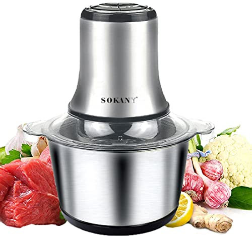 SOKANY 800W Hachoir Électrique Mini hachoir a viande electrique Avec Bol Acier Inox 3L, robot mixeur petit Avec 2 niveaux de vitesse et 4 Lames en inox