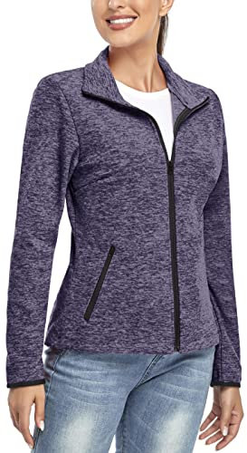 Soneven Veste Polaire Zippée Femme Hiver Chaude, Blousons Randonnée à Capuche Molletonnée Légère Grande Taille pour Sports Running Outdoor Ski