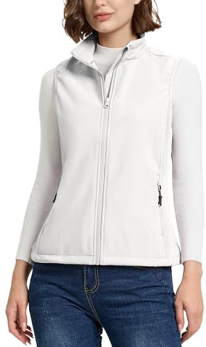 33,000ft Women's Softshell Full Zip Gilet Fleece Lined Windproof Vest Outerwear Lightweight Sleeveless Jacket for Running Hiking Golf Cream M/UK 12