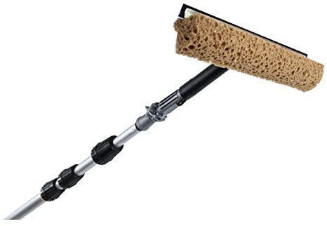 Teleskopstange 6 Meter mit Fensterwischer brauner Schwamm Aluminiumstange ausziehbar zum Reinigen von Fenster Dachfenster Wintergarten Wohnmobil mit Winkel und Adapter