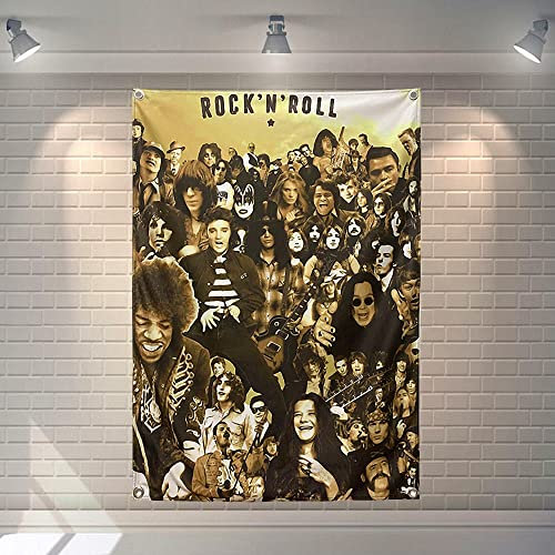 Rock 'N' Roll Dekoratives Banner im Retro-Stil, Rockmusik, Wandbehang, Gemälde, schweres Metall, Kunst-Poster, Wandteppich, Bar, Café, Heimdekoration, 96 x 144 cm