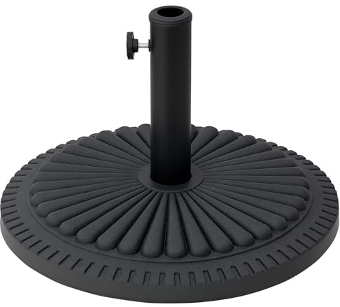 Outsunny Base per Ombrellone Rotonda con Decorazione Ø35/38/48mm Nero | Basamento per Ombrellone, Supporto per Pali da Ø35/38/48mm, per Giardino Balcone, Cemento