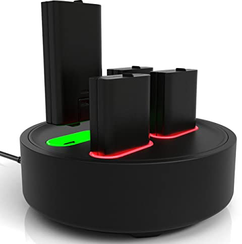 TALK WORKS Xbox Battery Charger Station w/ 4 Rechargeable Batteries - 5' Cable Light Up USB-C Multi-Battery Charging Pack for X-Box Game (Black)