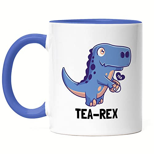 Hey!Print Tea-Rex Tasse Blau Lustig Dino Tee Teetrinker Teeliebhaber Dinosaurier Teetasse Kaffeetasse