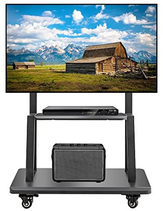 Hellsehen Mobile TV Stand,Rolling TVs Cart on Wheels Height Adjustable Heavy-Duty Floor Stand Base for 32 -70 Inch LCD LED OLED Flat Panel Screens Smartboard Movable Holds up to 100lbs with Shelf