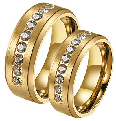 ANAZOZ Eheringe Edelstahl Paarpreis, Verlobungsringe Paar Personalisierte Damen gr.57 und Herren gr.60 8mm Goldring mit Zirkonia
