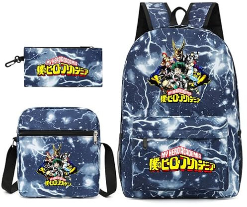 My Hero Academia Rucksack, 3-teiliges Set mit Lunchbox und Federmäppchen, MHA-Schultaschen-Set für Mädchen, Jungen, Teenager, Schulrucksack, Studentententasche, Reisetasche, Rucksack, Typ 7