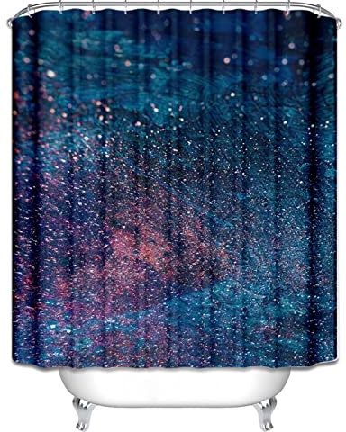 EHOMERY Rideau De Douche Qui Ne Colle Pas Anneaux Rideaux Douche avec Pince Fantaisie Rideau De Douche Gros Anneau Barre A Rideaux De Douche sans Percage Polyester Bleu 180X180Cm