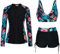 JASAMBAC Women's Long Sleeve Rash Guard Zip Front Swimsuits Top UV UPF 50+ Swim Shirt Swimwear Bathing Suit with Bikini Set Blue Red Floral