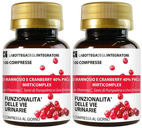 D - Mannosio e Cranberry 40% PAC Mirti Complex con Semi di Pompelmo, Uva Ursina e Vitamina C | 200 compresse 1 al dì | Mirtillo Rosso ad Alto Dosaggio