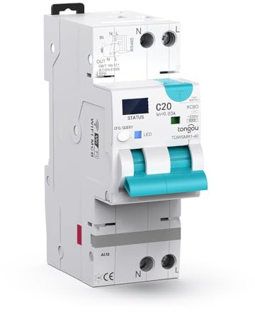 TONGOU Intelligente Interruttore Differenziale e Magnetotermico RCBO，Riarmo Automatico Tipo AC 30-100mA 1-20A 1P+N ，Protezione da Sovraccarico & Cortocircuito - Connessione WiFi/TUYA App