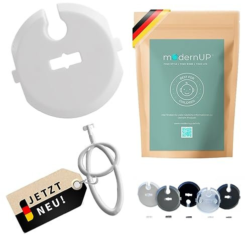 Steckdosen Kindersicherung steckbar Weiß (15x) - ohne Kleben, mit Schlüssel zur einfachen Herausnahme - Steckdosen-schutz, Kinder-Sicherung-Steckdose, Baby Sicherheit, Kinderschutz ToGo modernUP