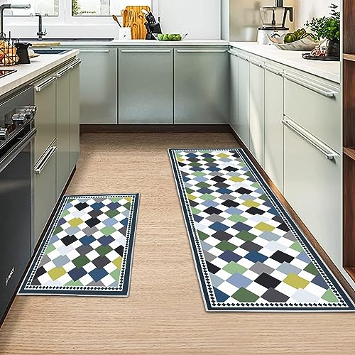 MIQEBX 2 Pcs Kitchen Rugs and Mats,Anti Fatigue Floor Mats Washable Non Slip Kitchen Runner for Office Sink Laundry,Plaid