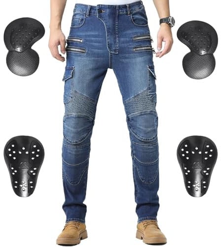 CTBQiTom Pantalones de Moto para Hombre, Pantalones de Motorista Blindados con Armadura CE Desmontable,Azul,XXL=38W/31L