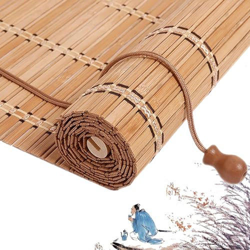 NIANXINN Retro Bamboo Blinds,Natural Bamboo Roller Blinds,Roman Blinds,Bamboo Wooden Roll Up Blinds,Window Sun Blade Privacy Drape,Decorative Curtain,for Indoor/Outdoor,Custom,WxH (50x100cm(20x39in))