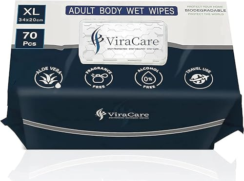 280 x Wet Wipes for Adults, X-Large, 34x20cm | Intimate & Body Wipes, Aloe Vera, Biodegradable, No Shower, 4 Packs of 70