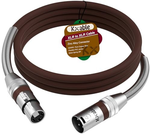 XLR Cable 8 Feet, Premium Microphone Cable, Heavy Duty 22AWG OFC Male to Female Cord, 3-Pin Shielded Mic Speaker Cable, Zinc Alloy Connectors, Metal Spring SR, Brown