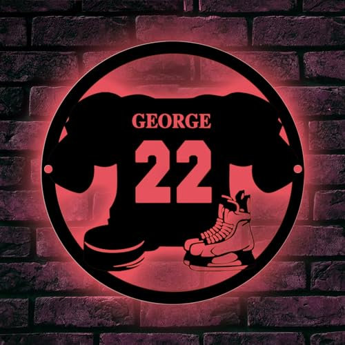 Hockey Metallschild Eishockey Lampe personalisiert Hockey Spieler Neon Schild Name Hockey Nacht Lichter Eishockey Wandkunst Hockey Name Zeichen mit 16 Farben String Lichter Hockey Sport Geschenk
