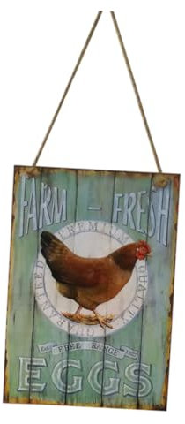 Cartel retro vintage de madera vintage cartel colgante placa de pared estilo country estilo gallinas sosteniendo puerta bio-huevo placa número de casa gallina el cartel de