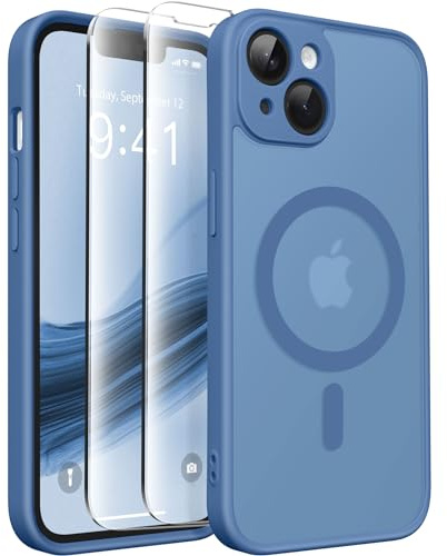 CAPRARO Magnetische für iPhone 14 Hülle,[Kompatibel mit MagSafe] [Vollständiger Schutz der Kamera] [14FT Fallschutz] Stoßfester Schutz Schlank Durchscheinende Matte Hülle für iPhone 14,Blauer See