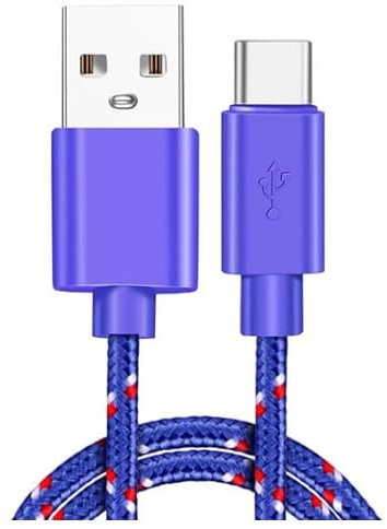Cavo USB a USB-C - Viola - 1 metro - Nylon intrecciato - Cavo per caricabatterie e trasmissione dati per Samsung,Xiaomi,Sony,LG...
