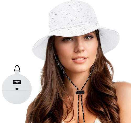 Durio Regenhut Damen Wasserdicht Fischerhut Damen Herren Anglerhut Bucket Hat Sonnenhut Faltbar Tragbar Outdoor Sommerhut Weiß
