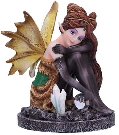 Nemesis Now Kristallfee Bernstein-Figur, 8,2 cm, Harz, Herbstfee mit Kristallen, sitzende Fee mit Glaskugel, Fantasy-Geschenk, gegossen aus feinstem Harz, fachmännisch handbemalt