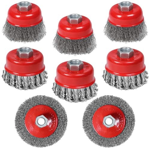 8Pcs Wire Brush for Angle Grinder, Thread M14 x 2 Angle Grinder Cup wire Brush Diameter 75 mm and 100 mm, Steel Brush Wire Wheel for Cleaning, Rust Removal and Grinding