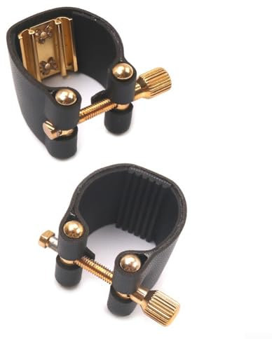 Sax Accessories Ligaturen, für Sopran-Saxophon-Mundstück, Lederbefestigungsclip, Schwarz (B)